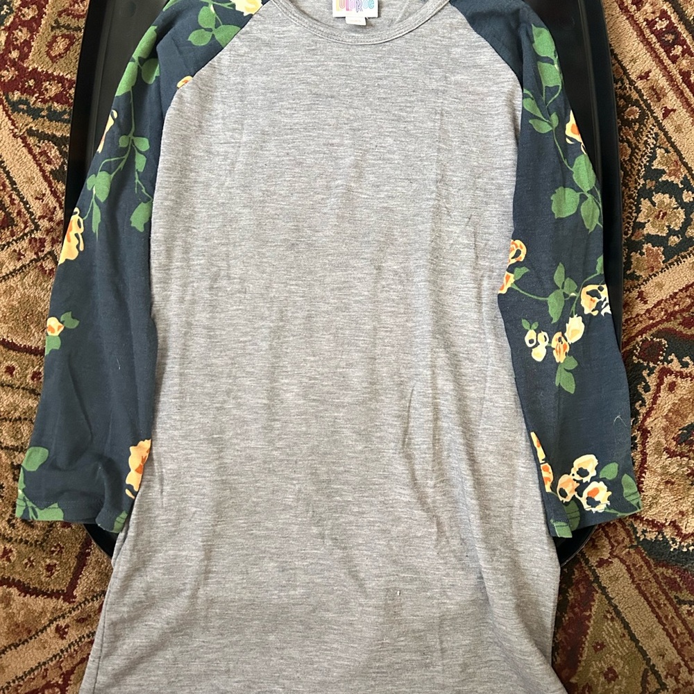 LuLaRoe Gray Tunic with Floral Sleeves